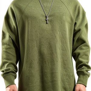 Men's Waffle Knit Sweatshirt Heavyweight Soft Warm Polyester-0