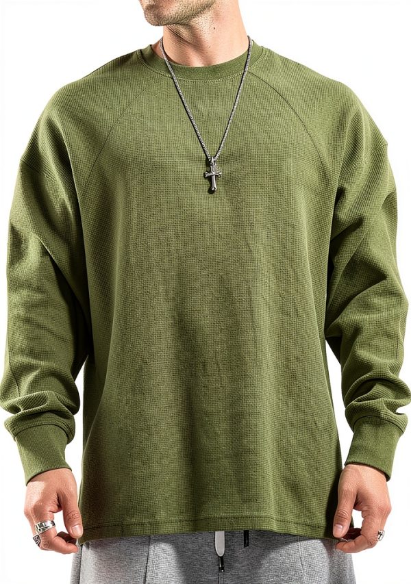 Men's Waffle Knit Sweatshirt Heavyweight Soft Warm Polyester-0