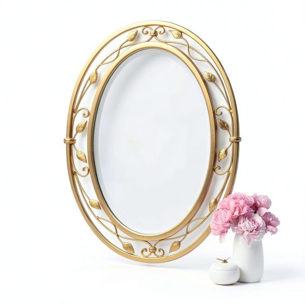 Noble Park Gold Floral Wall Mirror Oval Beveled Glass-0