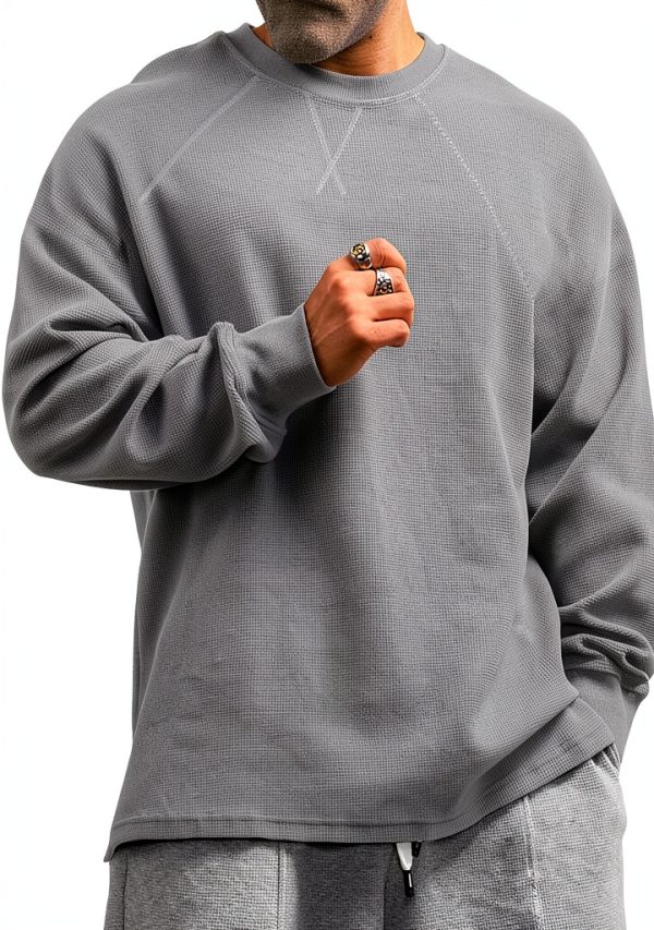 Men Waffle Knit Sweatshirt Heavyweight Soft Warm Comfort Fit-0